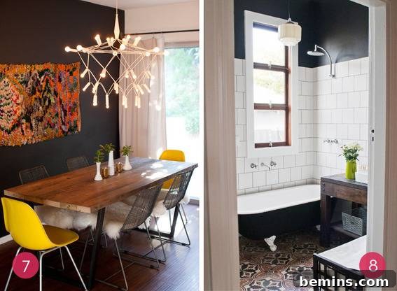 Dark Walls Dazzle Your Guide to Deep Hues 6 Inspirational ideas for rooms with dark walls illuminated by bright and strategic lighting solutions.