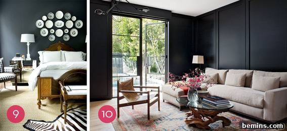 Dark Walls Dazzle Your Guide to Deep Hues 7 A room decorated in a traditional style featuring dark walls and various rounded furniture pieces, creating a softened and elegant aesthetic.