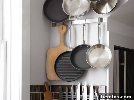 Some kitchen vessels hanging in the kitchen.