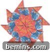 Free Tea Bag Origami Tutorials 4 Red and blue colour circled image drawing in the paper.