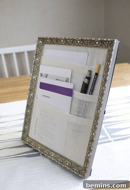 7 Creative DIY Desktop Organizer Ideas 9 Picture frame up-cycled to be used for organizing pens and paper.