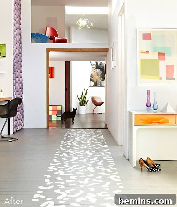 Floor in a room is painted.