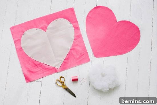 DIY Valentine's Gift Ideas for Her: Heart-shaped pillow sewing supplies