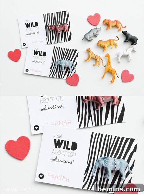 I am wild about you valentine printable with adorable animal illustrations