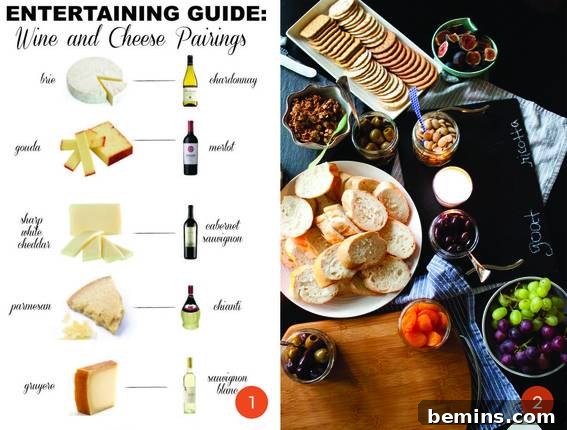 Effortless Elegance: Your Guide to a Stunning Wine and Cheese Party 3 Guide for cheese and wine pairings, and an example of a cheese board.
