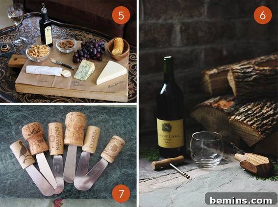 Effortless Elegance: Your Guide to a Stunning Wine and Cheese Party 5 Different elements of a cheese plate, wine, cheese, and cheese knives with cork handles.