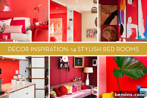 A sophisticated living room featuring a red accent wall and elegant furniture
