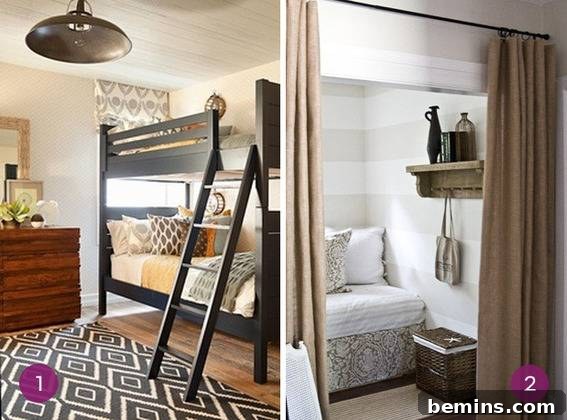 Visually Appealing: 10 Clever Guest Bedroom Ideas for Small Homes 3 Stylish grown-up bunk beds offering a comfortable and space-efficient solution.