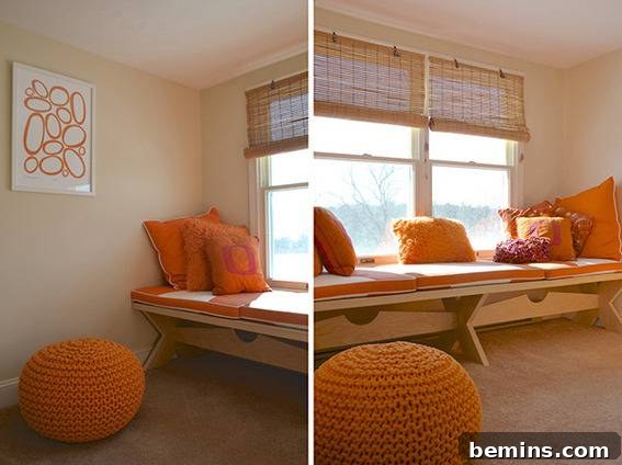 The colorful loft in the renovated coastal cottage, featuring a vibrant and inviting space.