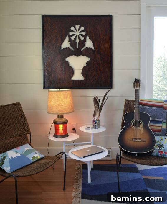 The front room of the renovated coastal cottage, exuding a welcoming and relaxed ambiance.