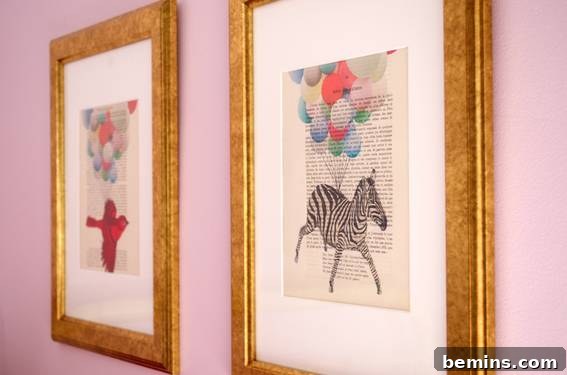 Purple Girl's Room Wall with Decorative Frames