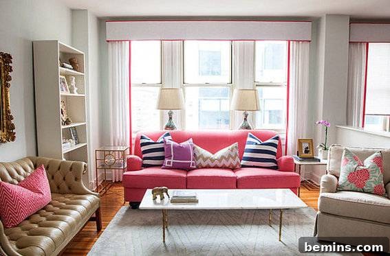 Well-designed living room with sofas and colorful pillows