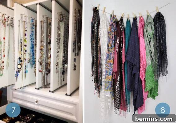 Sliding jewelry storage and scarf organization