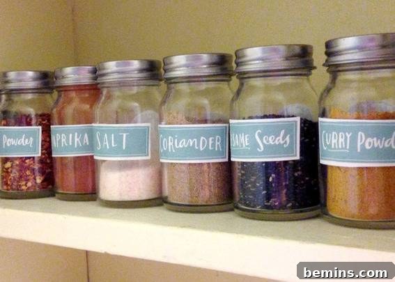 Labeled pantry containers for easy identification.