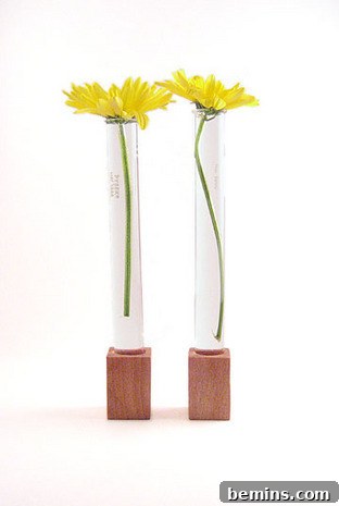 Elegant flower test tube vases created at home