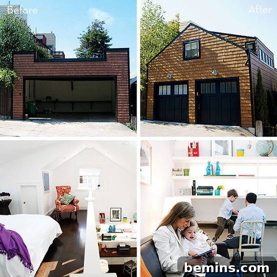 Entry garages in a dark brown house