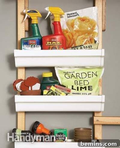 Clever Garage Clean-Up: 10 Straightening Strategies 4 Rain gutters repurposed as garage shelves