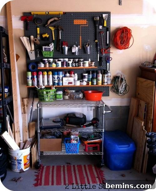 Clever Garage Clean-Up: 10 Straightening Strategies 5 Organized paint supply station with removable cart