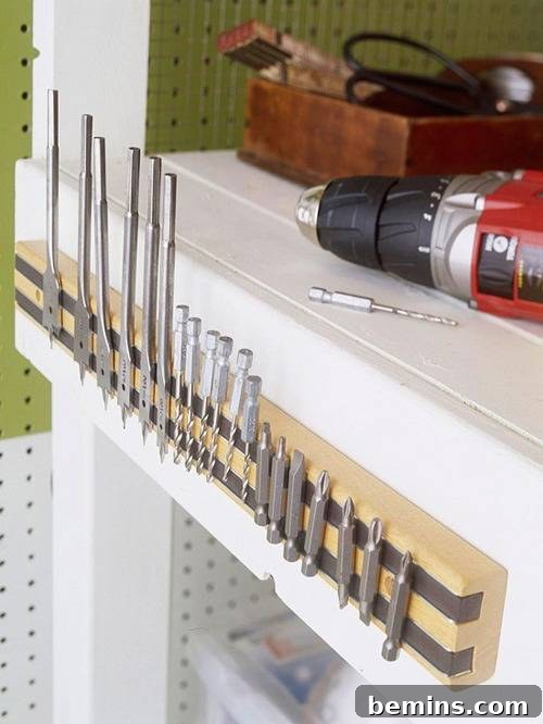 Clever Garage Clean-Up: 10 Straightening Strategies 6 Magnetic tool strip on garage wall