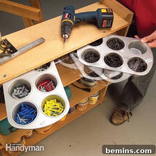 Clever Garage Clean-Up: 10 Straightening Strategies 8 Hardware organization using muffin tins