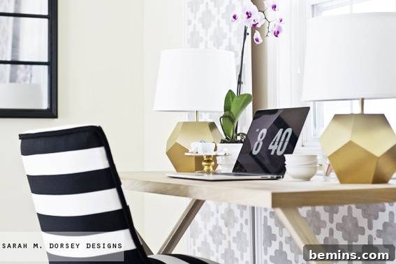 Modern table with a digital clock, a weight scale, and a black and white chair.