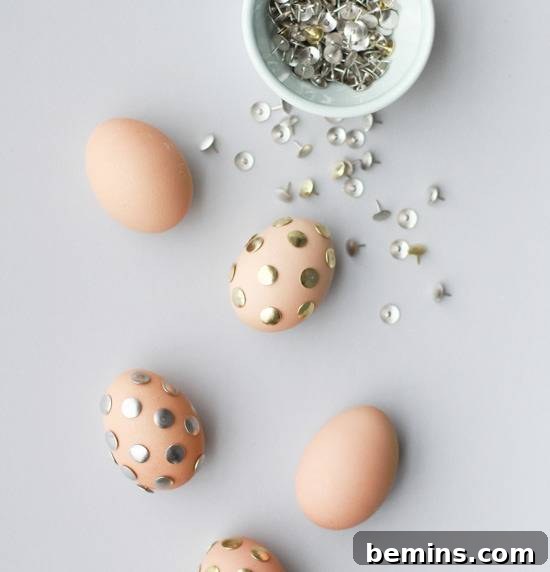 "Eggs with silver glitters decorations."