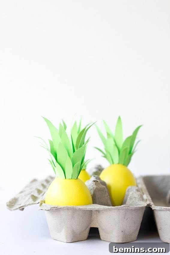 Eggs decorated to look like pineapples.