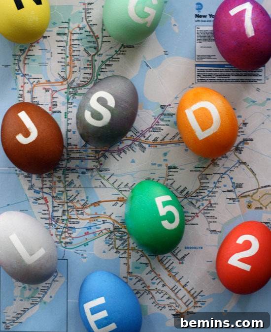 "Colorful eggs with alphabets and numbers."