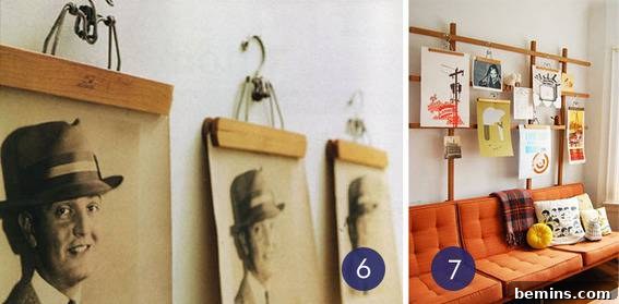 Vintage clothing hangers used to display photos