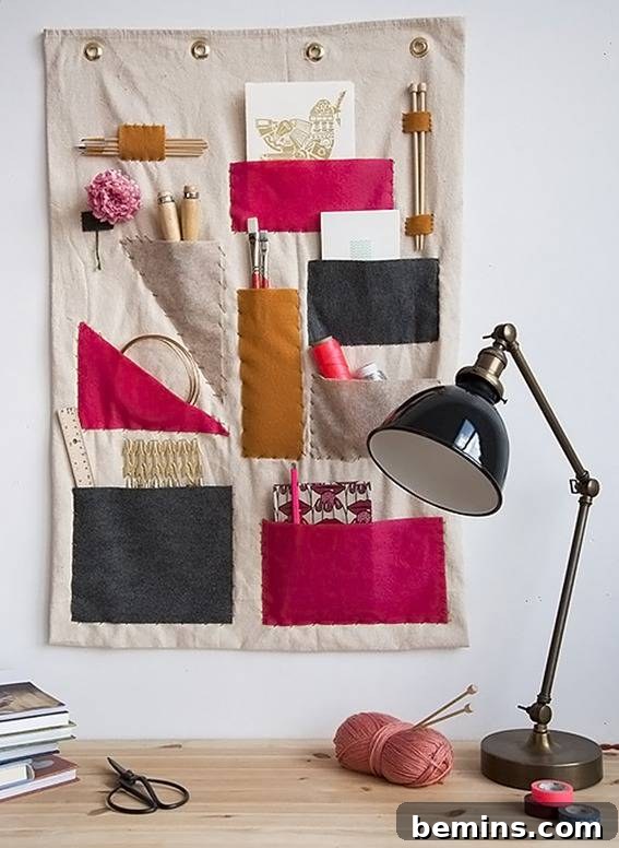 Hanging organizer with pockets for office supplies