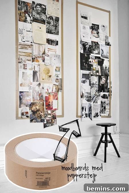 Mood board framed with craft paper tape