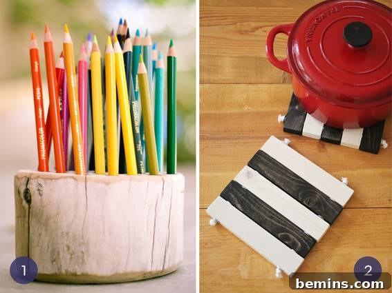 DIY wooden pencil holder and wooden trivets
