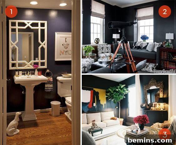 Small rooms with dark colored paint on the walls