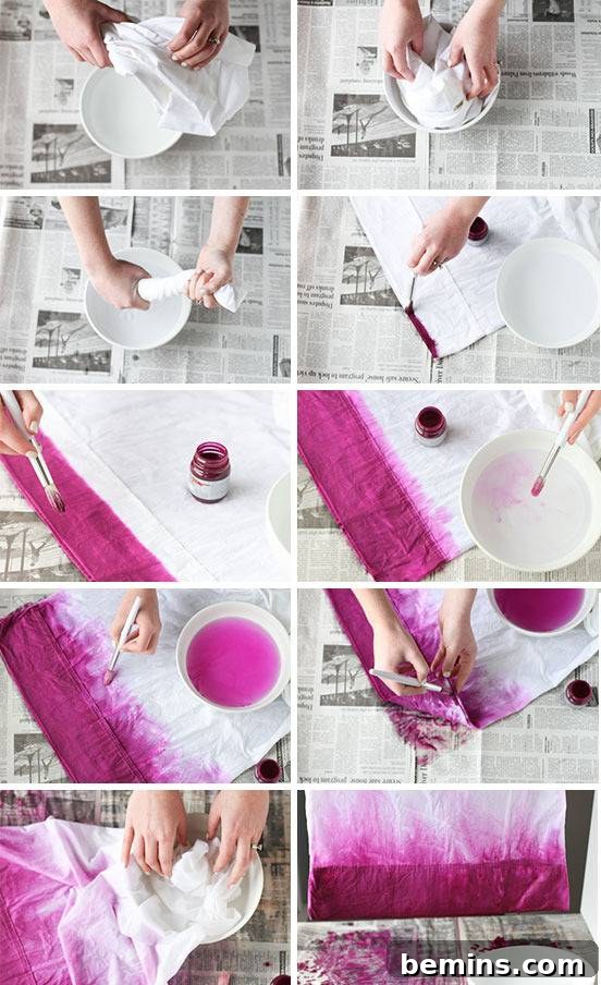 Dip-Dye Pillowcase Perfection: Achieving the Ombre Look with Ease 4 Pillowcase ombre effect design creation step by step guide.