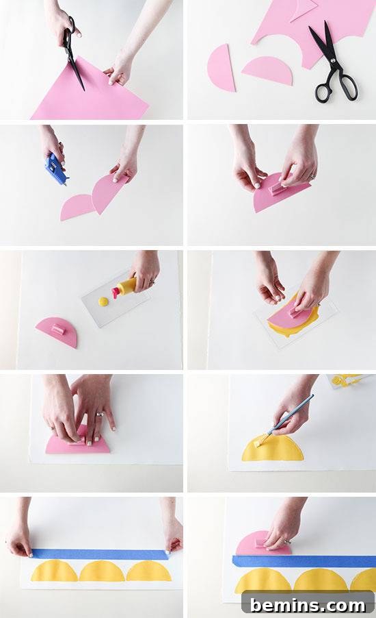 Budget-Friendly Big Art: Creating Large Artworks for Under $10 4 A person painting half circles for a DIY art project