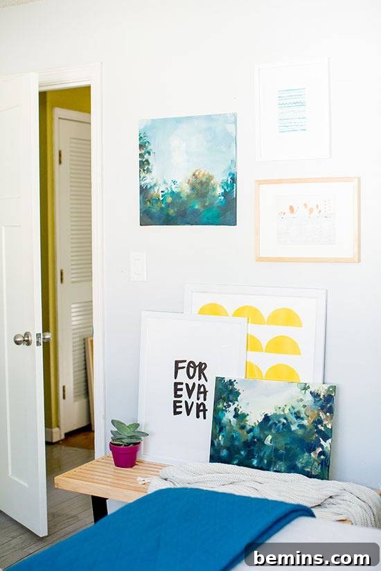 Budget-Friendly Big Art: Creating Large Artworks for Under $10 7 Wall in a bedroom with pictures and art