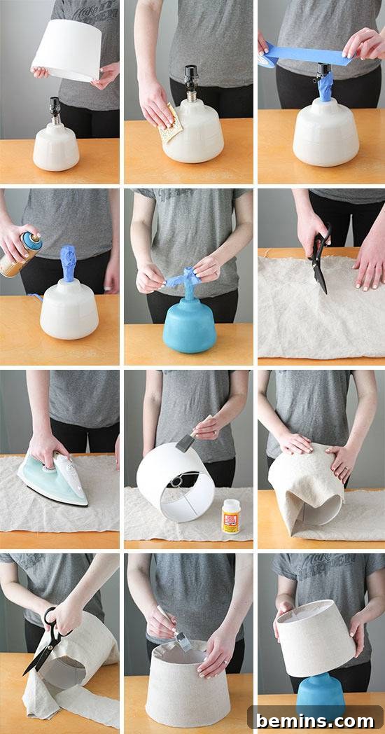 Man is redesigning a lamp shade and lamp body.