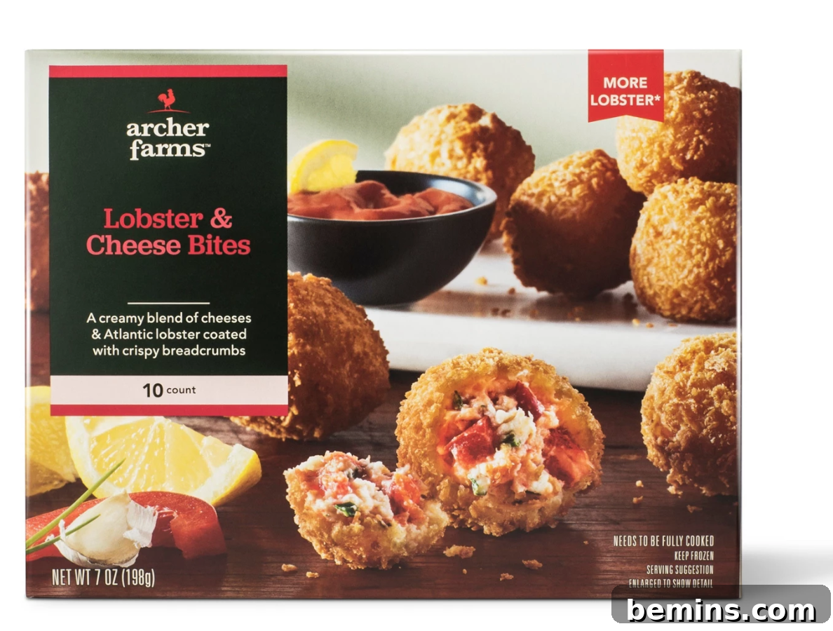 Archer Farms Lobster and Cheese Bites arranged on a platter, showcasing their golden-brown exterior and creamy filling