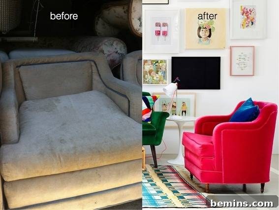Before and after photos of a rug lying in a room.