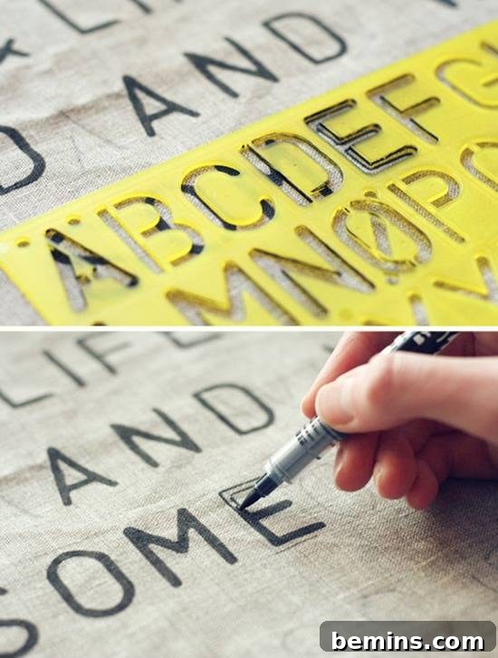 14 Textile DIYs to Level Up Your Craft Game 11 A person meticulously writing large words on a piece of fabric, creating a bold and eye-catching design.