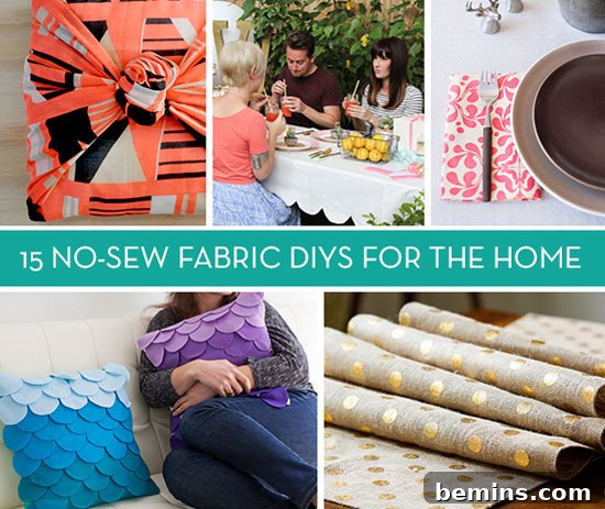A variety of patterned fabrics, a woman on a couch holding a pillow, napkins, and a fabric-wrapped gift.