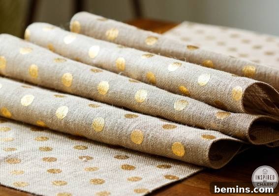 Fabric with golden dots.