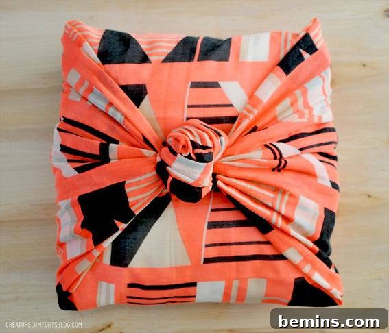 Colorful fabric wrapped around a present.