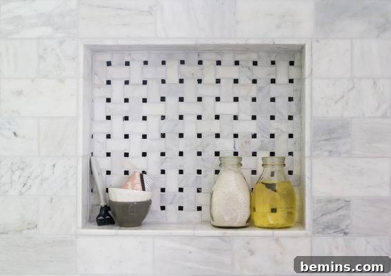 Shower Niche with Marble Basket Weave Mosaic