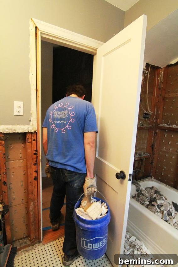 Removing Rubble from the Bathroom Renovation