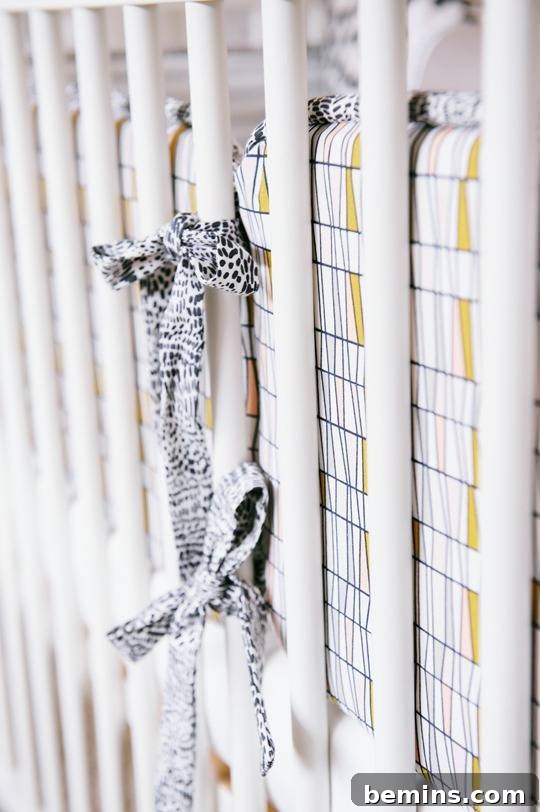 From Office to Oasis: A Geometric Nursery Transformation 17 Geometric Nursery Fabric Detail
