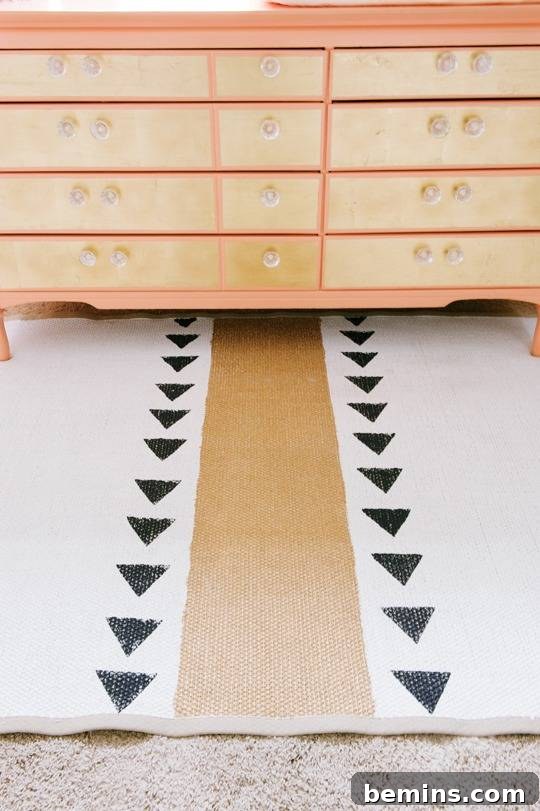 From Office to Oasis: A Geometric Nursery Transformation 22 Geometric Nursery Dresser Close-Up
