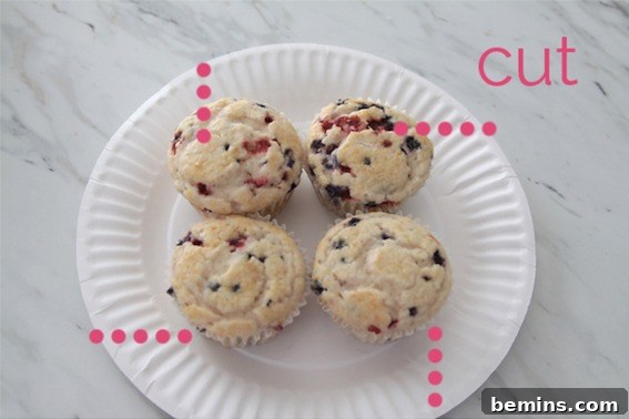 Four muffins displayed in a charming DIY paper plate basket.