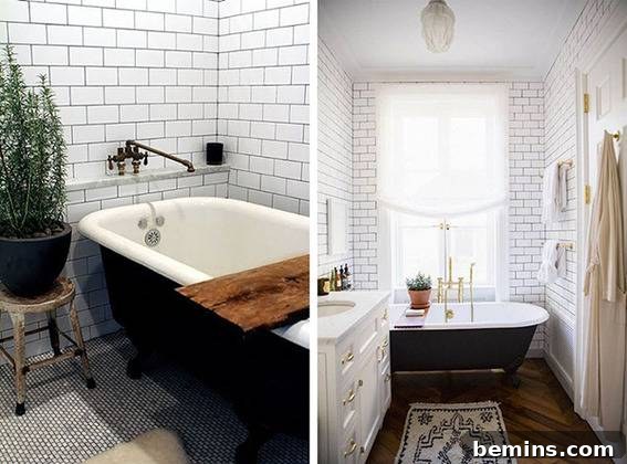 29th Avenue: From Bland to Bold - A Bathroom's Dramatic Transformation 6 white bathroom with a black bathtub - Inspiration Image 1