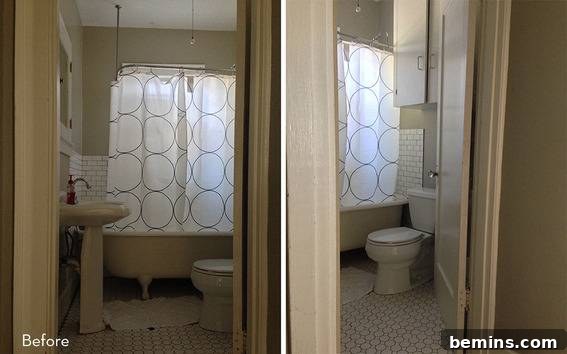 Before the Magic: A Look at the Bathroom's Initial State with Circle Printed Curtains